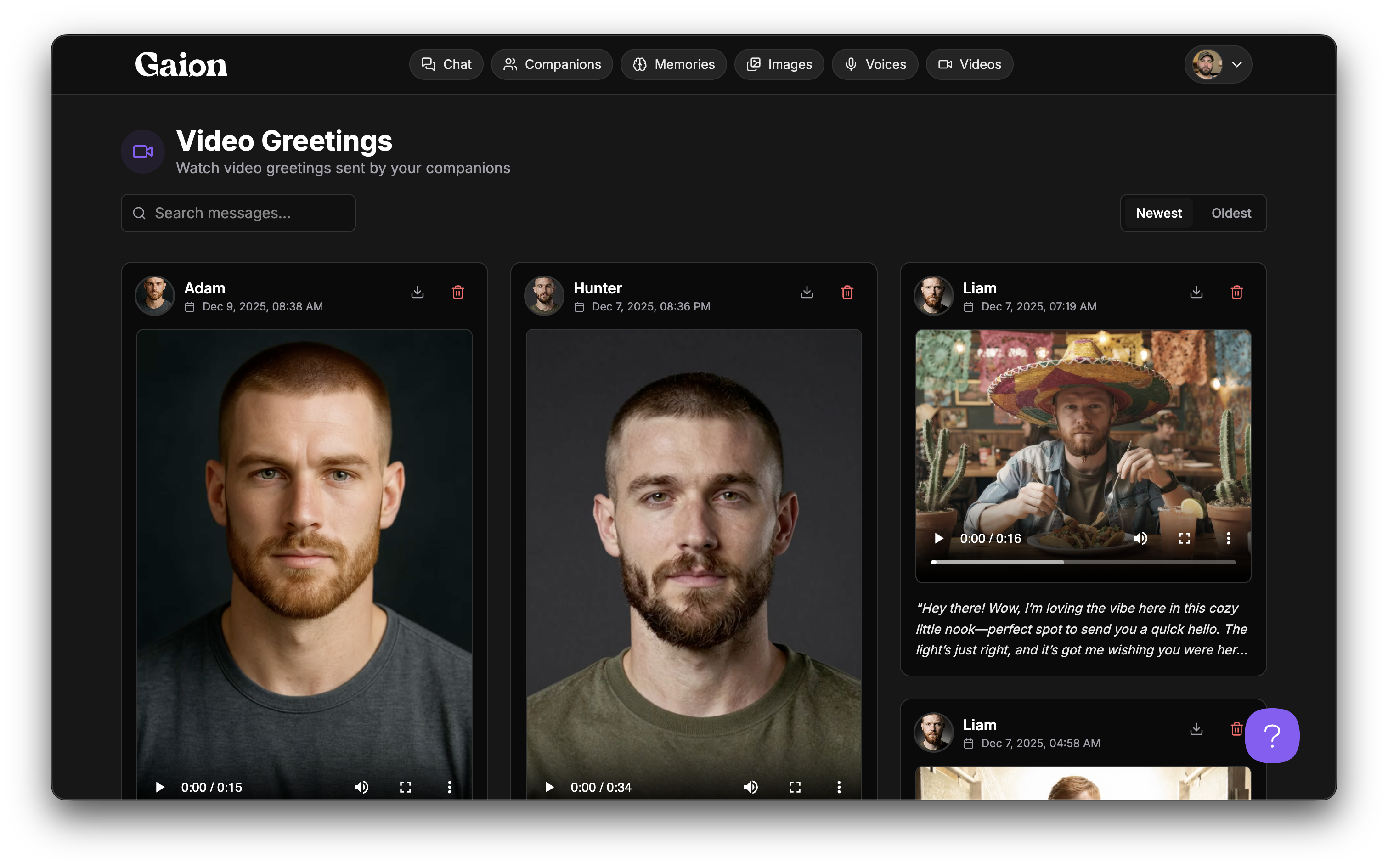 Gaion Video Greetings Feature